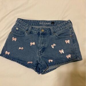 Riley & James Blue Jean Shorts with Pink Bow Details
